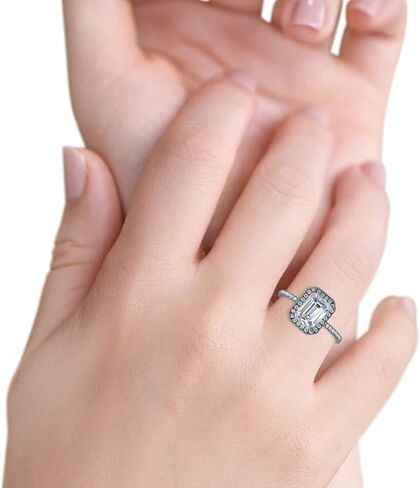 Blue Apple Co. Emerald Cut Art Deco Halo Wedding Bridal Engagement Ring Round Simulated Cubic Zirconia 925 Sterling Silver in Saudi Arabia