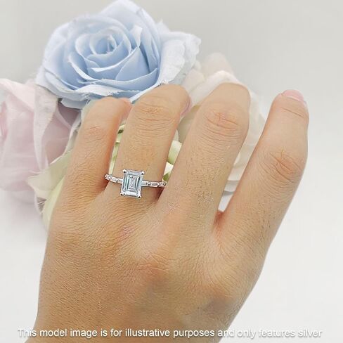 OMRANII Art Deco Emerald Cut Solitaire Vintage Style Sparkling Baguette Cubic Zirconia Wedding Engagement Ring Solid 925 Sterling Silver in Saudi Arabia