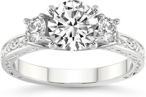 Diamonds الودية IGI مختبر معتمد خاتم الماس | 1-5 قيراط | 14K أو 18K أبيض أو أصفر أو وردي الذهب | فالنسيا ثلاثة الحجر خاتم عتيقة | جودة FG-VS1-VS2 in Kuwait