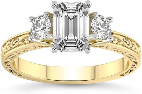 Diamonds الودية IGI مختبر معتمد خاتم الماس | 1-5 قيراط | 14K أو 18K أبيض أو أصفر أو وردي الذهب | فالنسيا ثلاثة الحجر خاتم عتيقة | جودة FG-VS1-VS2 in Kuwait