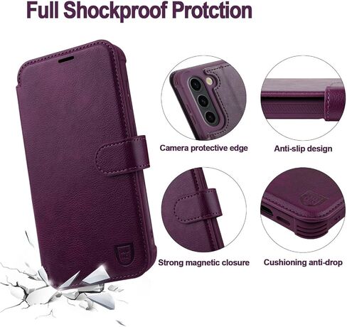 VANAVAGY Compatible for Galaxy S23 Wallet Case for Women Men, RFID Flip PU Leather Phone Cover with Wrist Supports Wireless Charging with Card Holder Glass Screen Protector, Blue in Saudi Arabia