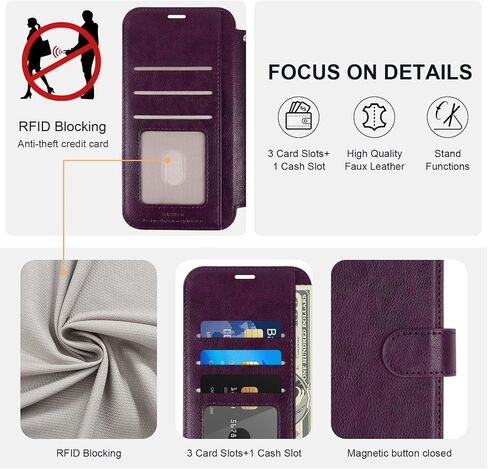 VANAVAGY Compatible for Galaxy S23 Wallet Case for Women Men, RFID Flip PU Leather Phone Cover with Wrist Supports Wireless Charging with Card Holder Glass Screen Protector, Blue in Saudi Arabia