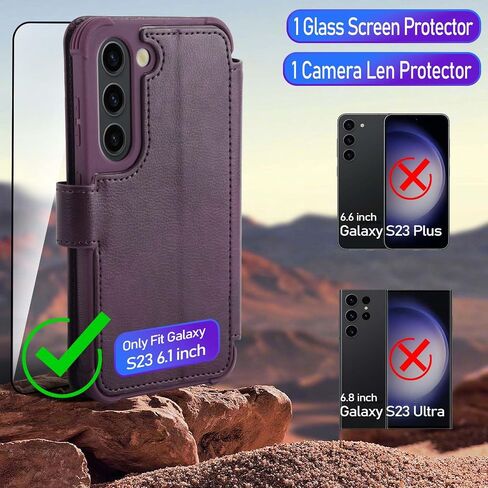 VANAVAGY Compatible for Galaxy S23 Wallet Case for Women Men, RFID Flip PU Leather Phone Cover with Wrist Supports Wireless Charging with Card Holder Glass Screen Protector, Blue in Saudi Arabia