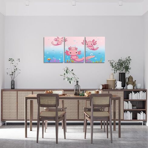 Feelyou Boys Girls Cute Axolotl Canvas Wall Art for Living Room Bedroom Ocean Sealife Wall Painting Posters and Prints Kids Kawaii Animal Picture Wall Decor Cartoon Bathroom Wall Art 12"x16"x 3Pcs in Kuwait