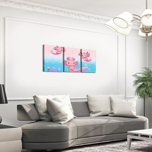 Feelyou Boys Girls Cute Axolotl Canvas Wall Art for Living Room Bedroom Ocean Sealife Wall Painting Posters and Prints Kids Kawaii Animal Picture Wall Decor Cartoon Bathroom Wall Art 12"x16"x 3Pcs in Kuwait