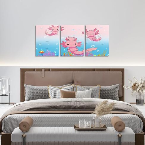 Feelyou Boys Girls Cute Axolotl Canvas Wall Art for Living Room Bedroom Ocean Sealife Wall Painting Posters and Prints Kids Kawaii Animal Picture Wall Decor Cartoon Bathroom Wall Art 12"x16"x 3Pcs in Kuwait