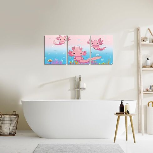 Feelyou Boys Girls Cute Axolotl Canvas Wall Art for Living Room Bedroom Ocean Sealife Wall Painting Posters and Prints Kids Kawaii Animal Picture Wall Decor Cartoon Bathroom Wall Art 12"x16"x 3Pcs in Kuwait