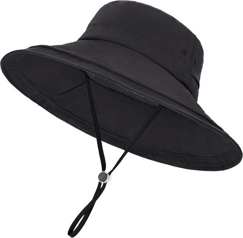 Women's UPF 50+ Waterproof Wide Brim Sun Bucket Hat with Ponytail Hole | Adjustable Fit & Shapable Brim, Packable & Lightweight for Beach Hiking Fishing Gardening in Kuwait