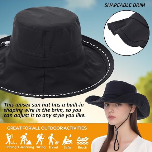 Women's UPF 50+ Waterproof Wide Brim Sun Bucket Hat with Ponytail Hole | Adjustable Fit & Shapable Brim, Packable & Lightweight for Beach Hiking Fishing Gardening in Kuwait