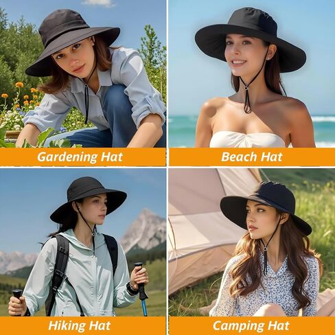 Women's UPF 50+ Waterproof Wide Brim Sun Bucket Hat with Ponytail Hole | Adjustable Fit & Shapable Brim, Packable & Lightweight for Beach Hiking Fishing Gardening in Kuwait