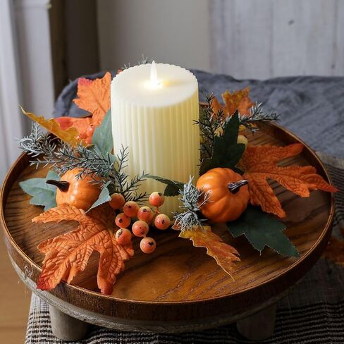 Set of 4 Fall Pumpkin and Pip Berry Candle Rings Wreaths 3 Inch Center Autumn Maple Leaves Small Wreaths for Pillar Candles Harvest Tabletop Decor (Orange) in Saudi Arabia
