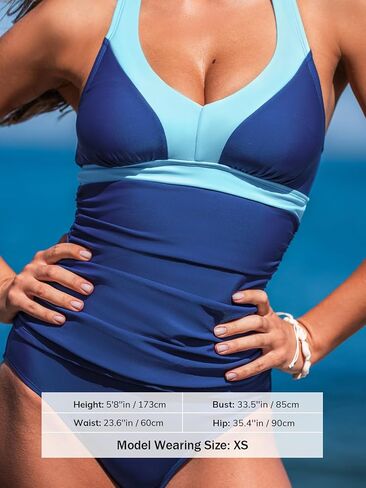 CUPSHE Women's Tankini Sets Halter Neck Self Tie Two Piece Swimsuit Adjustable Strappy Color Block Ruched Swimwear in Saudi Arabia
