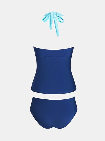 CUPSHE Women's Tankini Sets Halter Neck Self Tie Two Piece Swimsuit Adjustable Strappy Color Block Ruched Swimwear in Saudi Arabia