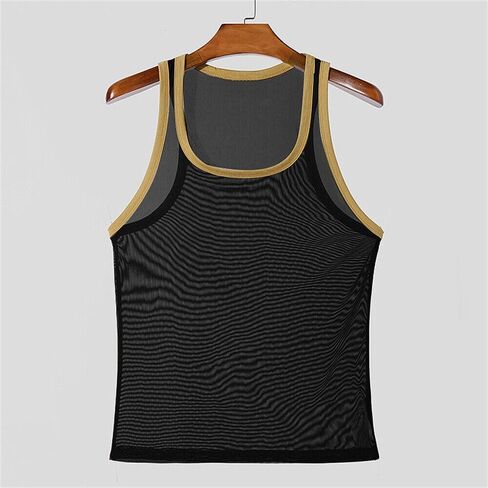 crazynekos Men Mesh See Through Sleeveless Tank Tops Casual T Shirts Muscle Shirts in Kuwait