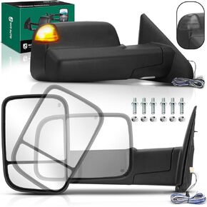 YHTAUTO Towing Mirrors Fit Ram 1500 2009-2018, Ram 2500/3500/4500/5500 10-18, Power Adjusted Heated, Led Backup Puddle Arrow Light, w/Temperature Sensor, Extendable Driver & Passenger Side Car Mirrors in Saudi Arabia