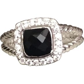 مصمم مستوحى من Silver 7mm Petite Black Onyx Ring مع الماس المحاكاة حجم 6 7 8 9 10 جديد in Saudi Arabia