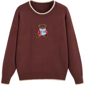 CIDER Womens Sweaters Fall Long Sleeve Bear Graphic Crewneck Sweater Soft Knit Casual Cropped Pullover Cute Fall Outfits 2024 in Kuwait