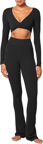 Sunzel Women's Long Sleeve Crop Top Buttery Soft Deep V Twist Workout Tee with Compression for Yoga Pilates Gym in Kuwait