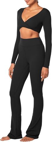 Sunzel Women's Long Sleeve Crop Top Buttery Soft Deep V Twist Workout Tee with Compression for Yoga Pilates Gym in Kuwait