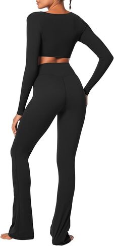 Sunzel Women's Long Sleeve Crop Top Buttery Soft Deep V Twist Workout Tee with Compression for Yoga Pilates Gym in Kuwait