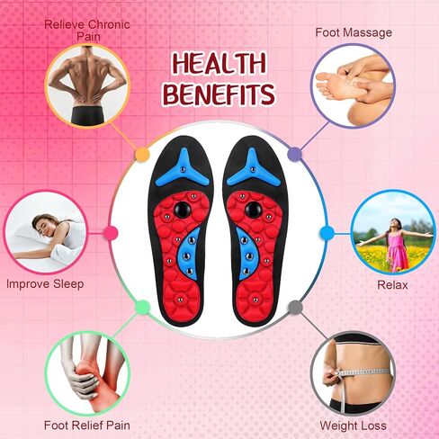 Acupressure Magnetic Insoles Orthopedic Massage Insoles with Magnetic Technology Shock Absorption Arch Support Helps Blood Circulation and Relieve Fatigue (Blue,S(Men 4-7/women 5-8)) in Saudi Arabia