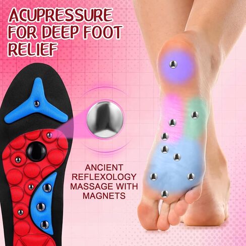 Acupressure Magnetic Insoles Orthopedic Massage Insoles with Magnetic Technology Shock Absorption Arch Support Helps Blood Circulation and Relieve Fatigue (Blue,S(Men 4-7/women 5-8)) in Saudi Arabia