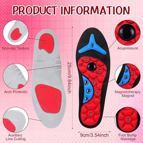 Acupressure Magnetic Insoles Orthopedic Massage Insoles with Magnetic Technology Shock Absorption Arch Support Helps Blood Circulation and Relieve Fatigue (Blue,S(Men 4-7/women 5-8)) in Saudi Arabia