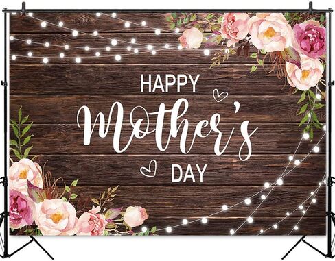 Mocsicka Happy Mother's Day Backdrop Rustic Wood Floral Mother's Day Background Mother's Gift Wall Decoration Banner Photo Booth Props (7x5ft) in Kuwait