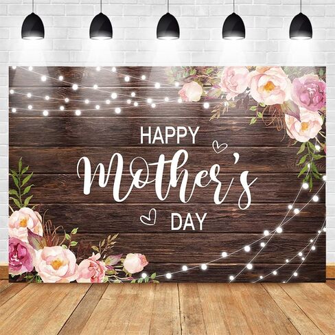 Mocsicka Happy Mother's Day Backdrop Rustic Wood Floral Mother's Day Background Mother's Gift Wall Decoration Banner Photo Booth Props (7x5ft) in Kuwait