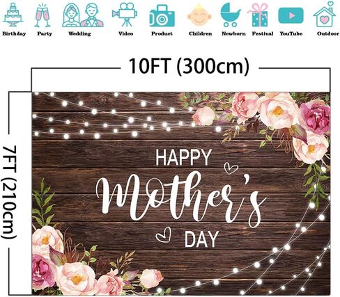 Mocsicka Happy Mother's Day Backdrop Rustic Wood Floral Mother's Day Background Mother's Gift Wall Decoration Banner Photo Booth Props (7x5ft) in Kuwait