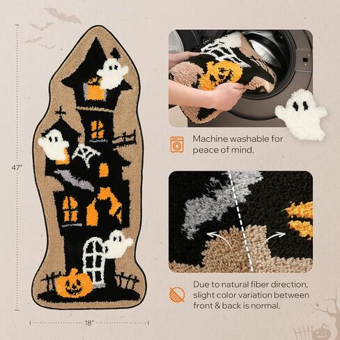 Phantoscope Happy Halloween Rug Ghost Shaped Area Rug, Soft Plush Mat for Front Door Living Bedroom Bathroom, Non-Slip Decorative Rug, Gothic Halloween Decor Door Mat, White/Purple 27.5 x 55 inch in Saudi Arabia