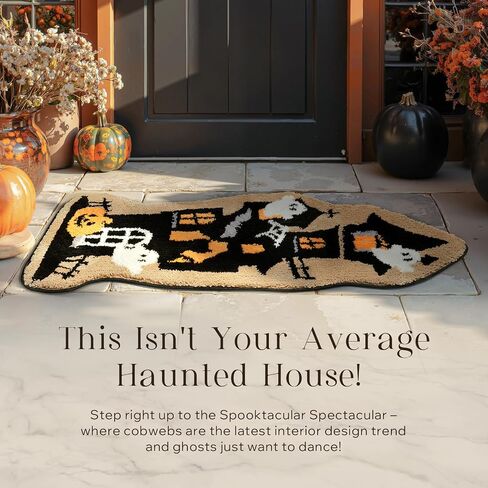 Phantoscope Happy Halloween Rug Ghost Shaped Area Rug, Soft Plush Mat for Front Door Living Bedroom Bathroom, Non-Slip Decorative Rug, Gothic Halloween Decor Door Mat, White/Purple 27.5 x 55 inch in Saudi Arabia