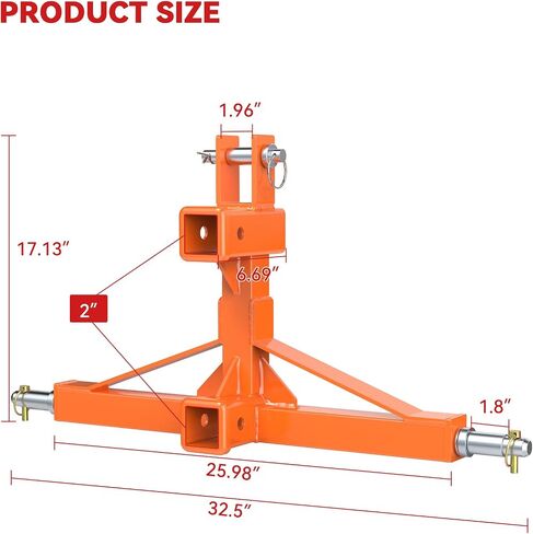 Orange 3 Point Hitch Receiver with Dual 2" Receiver, 3 Point Trailer Hitch for Tractor, Fit for Standard/5th Wheel/Goose Neck Connections, 3 Pt Quick Hitch Farm Equipment and Subcompact Trailer Hitch in Kuwait