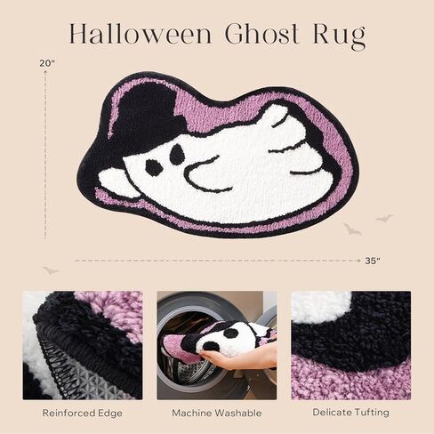 سجادة Phantscope Happy Halloween سجادة منطقة على شكل خفاش أسود، سجادة ناعمة معنقدة للباب الأمامي وغرفة نوم المعيشة والحمام، سجادة تزيينية غير قابلة للانزلاق، سجادة باب ديكور على الطراز القوطي للهالوين، أسود 27.5 × 55 بوصة in Kuwait