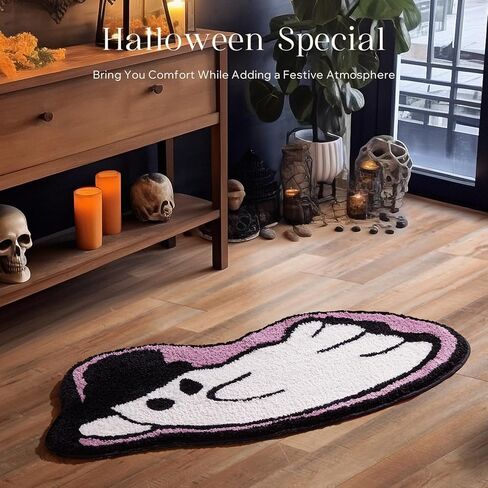 سجادة Phantscope Happy Halloween سجادة منطقة على شكل خفاش أسود، سجادة ناعمة معنقدة للباب الأمامي وغرفة نوم المعيشة والحمام، سجادة تزيينية غير قابلة للانزلاق، سجادة باب ديكور على الطراز القوطي للهالوين، أسود 27.5 × 55 بوصة in Kuwait