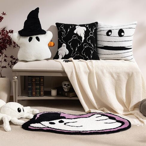 سجادة Phantscope Happy Halloween سجادة منطقة على شكل خفاش أسود، سجادة ناعمة معنقدة للباب الأمامي وغرفة نوم المعيشة والحمام، سجادة تزيينية غير قابلة للانزلاق، سجادة باب ديكور على الطراز القوطي للهالوين، أسود 27.5 × 55 بوصة in Kuwait