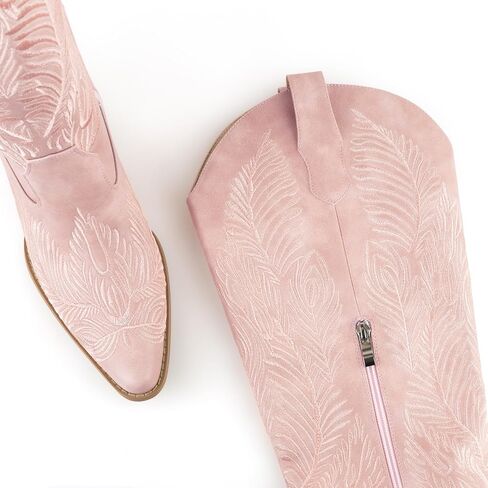 أحذية رعاة البقر لأحذية رعاة البقر المرتفعة للنساء مع نساء مع الأزهار الرجعية ، وكعب مكتنزة ، مسجّلة كلاسيكية على الحذاء الغربي طويل القامة مع نصف سحاب للسيدات in Kuwait