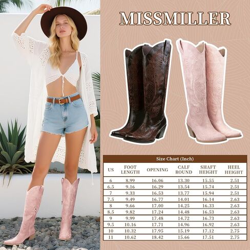 أحذية رعاة البقر لأحذية رعاة البقر المرتفعة للنساء مع نساء مع الأزهار الرجعية ، وكعب مكتنزة ، مسجّلة كلاسيكية على الحذاء الغربي طويل القامة مع نصف سحاب للسيدات in Kuwait