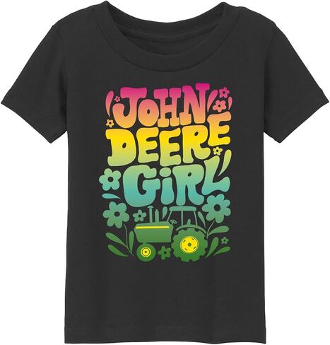 John Deere Toddler Girls Neon Ombre Tractor Flower Short Sleeve Tshirt in Black in Saudi Arabia