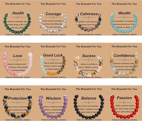 12 PCS Healing Crystal Bracelets for Women 8 MM Natural Stone Beaded Bracelet Spiritual Protection Anxiety Stretch Bracelet for Women Men in Kuwait