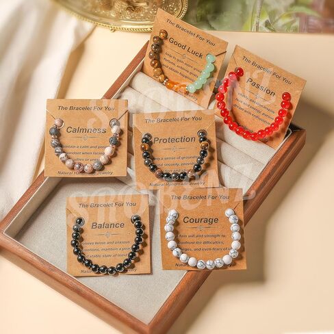 12 PCS Healing Crystal Bracelets for Women 8 MM Natural Stone Beaded Bracelet Spiritual Protection Anxiety Stretch Bracelet for Women Men in Kuwait