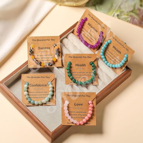 12 PCS Healing Crystal Bracelets for Women 8 MM Natural Stone Beaded Bracelet Spiritual Protection Anxiety Stretch Bracelet for Women Men in Kuwait