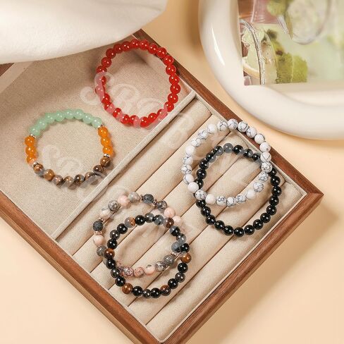 12 PCS Healing Crystal Bracelets for Women 8 MM Natural Stone Beaded Bracelet Spiritual Protection Anxiety Stretch Bracelet for Women Men in Kuwait