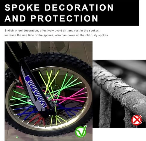 72 PCS Dirt Bike Spoke Skins Covers, Wheel Spoke Skins Wrap Covers Trim for 8"-21" Rims, Wheel Rim Pipe Trim Decoration Protector for Motorcycle Dirt Bike Wheelchair (Black) in Kuwait