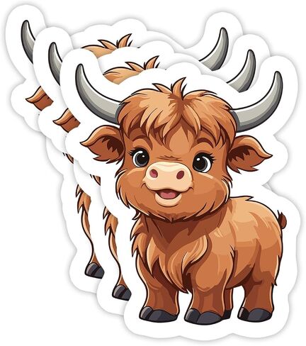(3Pcs) Baby Highland Cow Cute Stickers 3'' Waterproof Decal for Journaling Laptop Kindle Water Bottle Stanley Cup Bumper in Kuwait