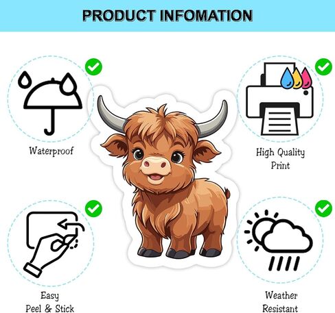 (3Pcs) Baby Highland Cow Cute Stickers 3'' Waterproof Decal for Journaling Laptop Kindle Water Bottle Stanley Cup Bumper in Kuwait