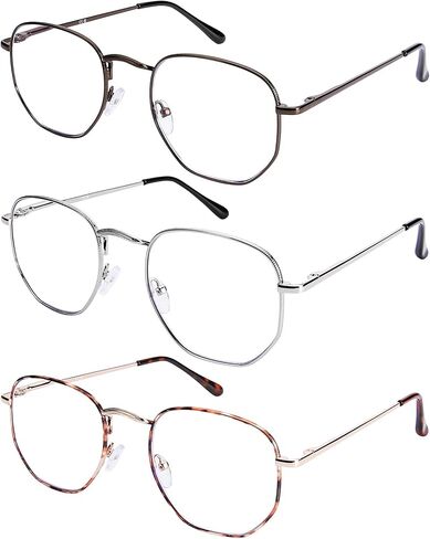 DOOViC 3 Pack Fashion Metal Frame Reading Glasses Blue Light Blocking Anti Eyestrain Spring Hinge Computer Readers for Women Men 2.00 Strength in Saudi Arabia