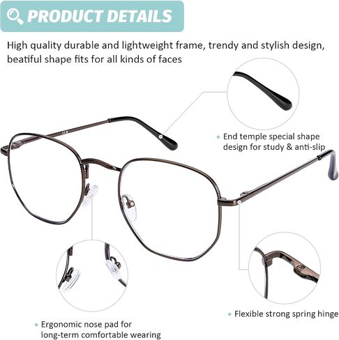 DOOViC 3 Pack Fashion Metal Frame Reading Glasses Blue Light Blocking Anti Eyestrain Spring Hinge Computer Readers for Women Men 2.00 Strength in Saudi Arabia