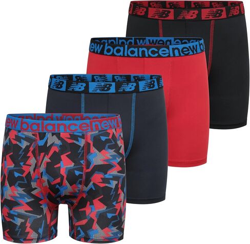 New Balance Boys' 3.5" Underwear, Performance Boxer Briefs (4 Pack), Electric Thunderbolt Camo/Electric Indigo/Magnet/Black, Large in Kuwait