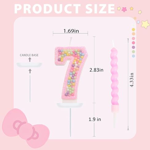Number 7 Candle with 12 Pcs Spiral Candles, Colorful Macaron Birthday Candles for Girls Boys, Macaron Pastel Rainbow Cake Topper for Sweet Theme Party Decoration (Pink) in Kuwait